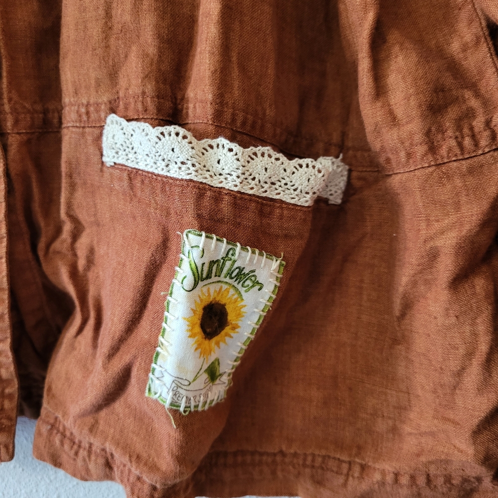 Boho Linen Button-Front Jacket In Rust - image 4